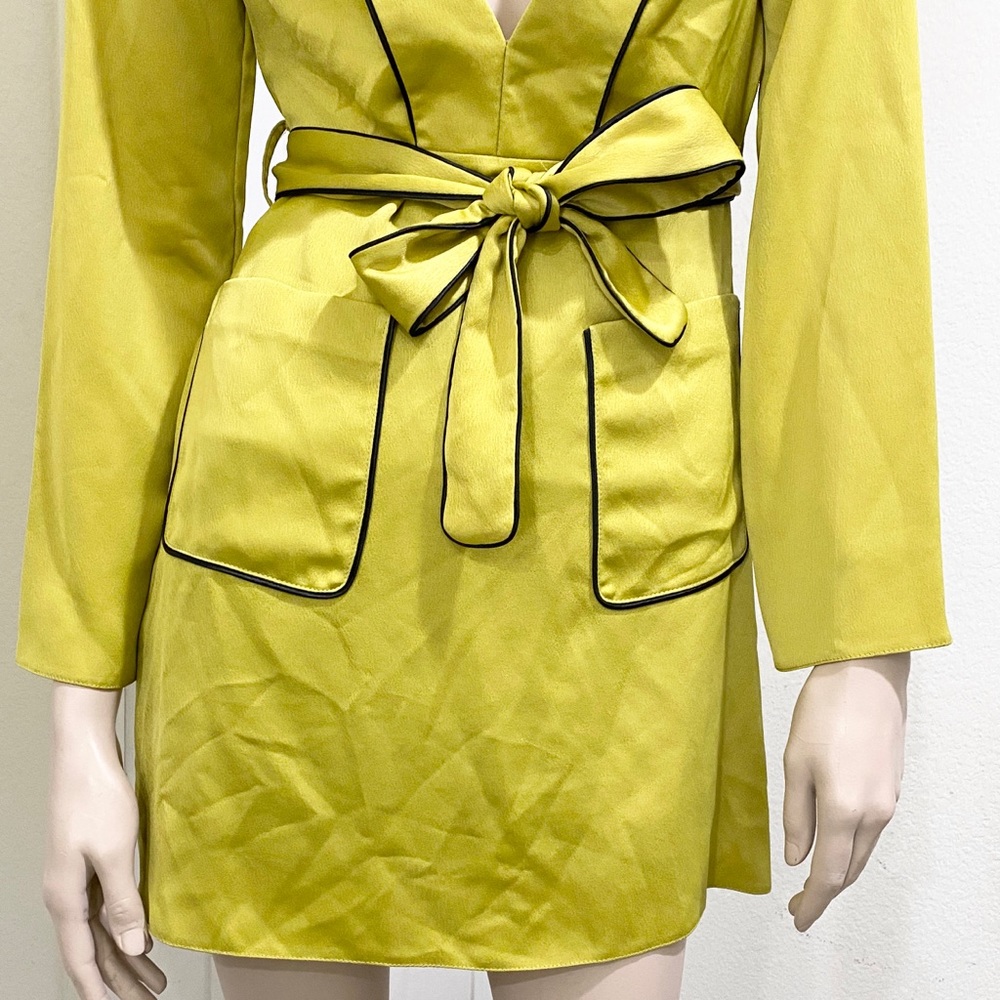 Missguided Mustard Lime Long Sleeves Plunge Dress Size 4 - Picture 4 of 16